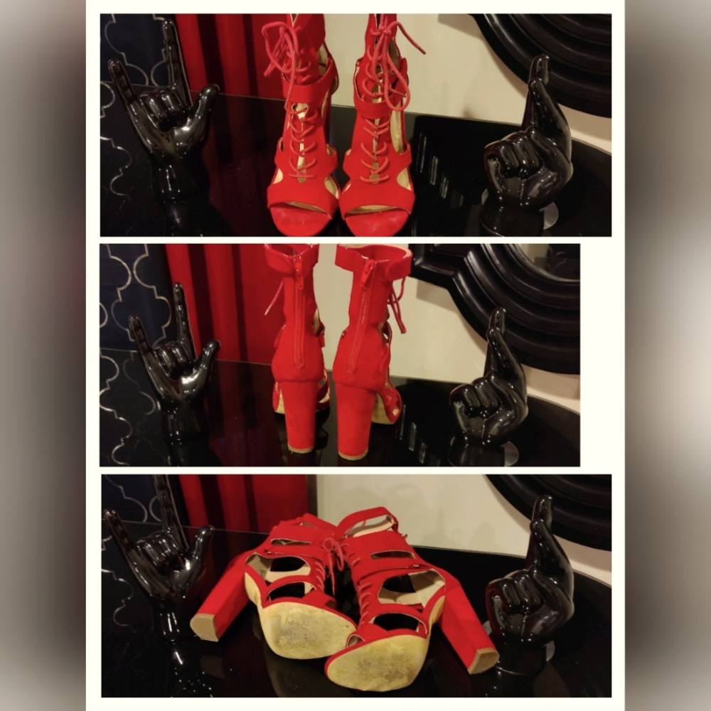Red Block Heeled Sandals